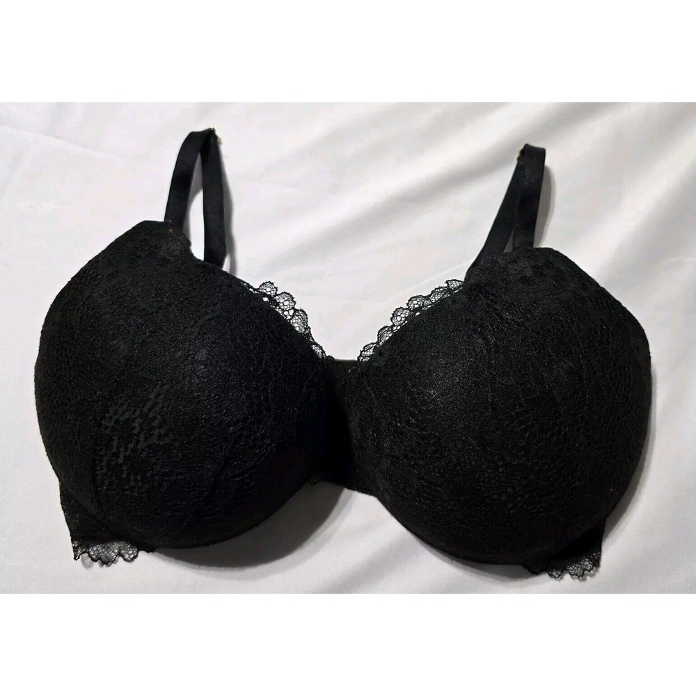 Victoria's Secret Very Sexy 32DDD Uplift Plunge Bra Black Floral Lace Gold